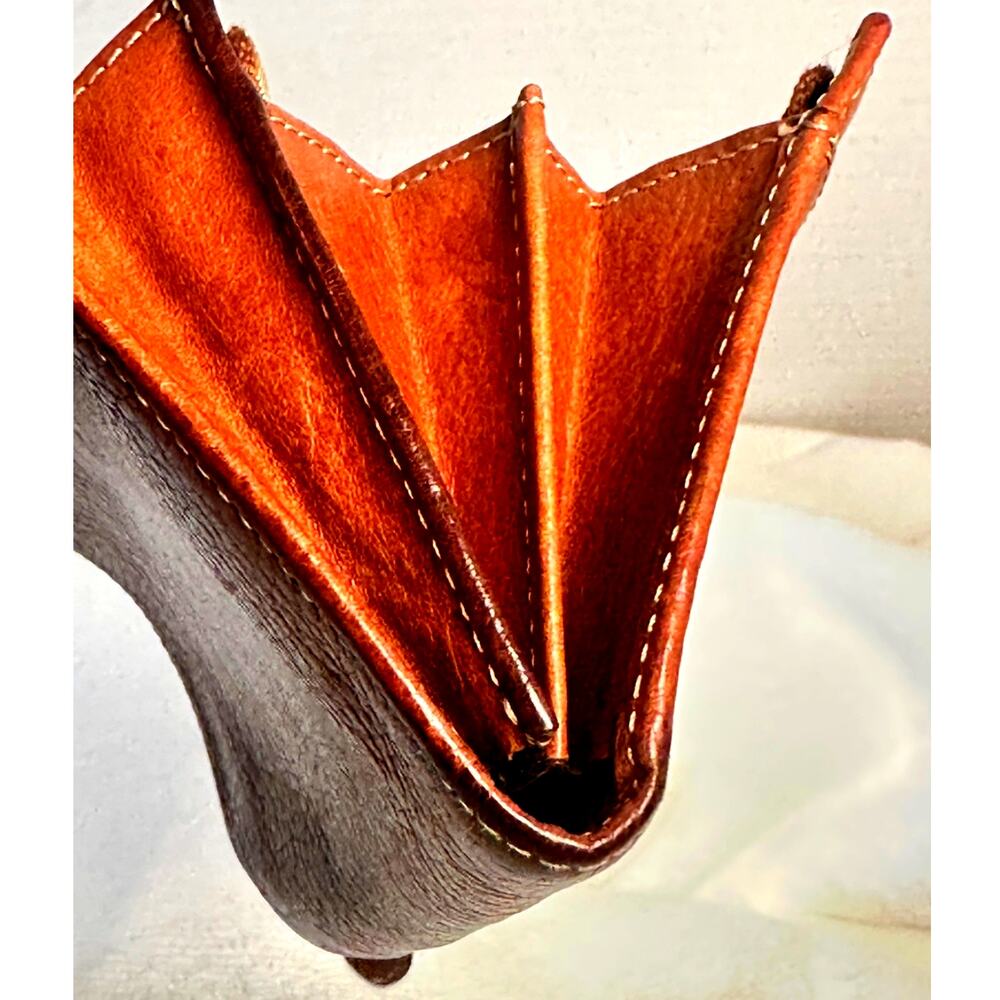 Mulberry Brown Cognac Leather Bifold Accordion Wallet Brass Plaque - Picture 4 of 12